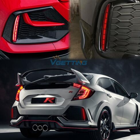 LENS RED LED LED مصابيح عاكس لـ Honda Civic Hatchback ، Type-R ، SI 2017 2018 2019 2020 2021 Lear Pumper Light مع إشارة دوران متسلسلة ، وظيفة الفرامل (Arrow Red) in Kuwait