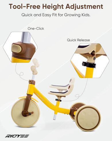 5-in-1 Kids Tricycle for Toddlers 1.5-3, Tool-Free Convertible Kids Push Trike to Balance Bike, Safety Belt, Removable Backrest and Footrest, Ride-On Toy for Boys & Girls, Pink in Kuwait