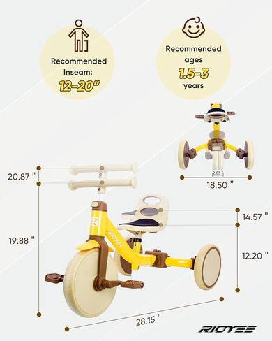5-in-1 Kids Tricycle for Toddlers 1.5-3, Tool-Free Convertible Kids Push Trike to Balance Bike, Safety Belt, Removable Backrest and Footrest, Ride-On Toy for Boys & Girls, Pink in Kuwait