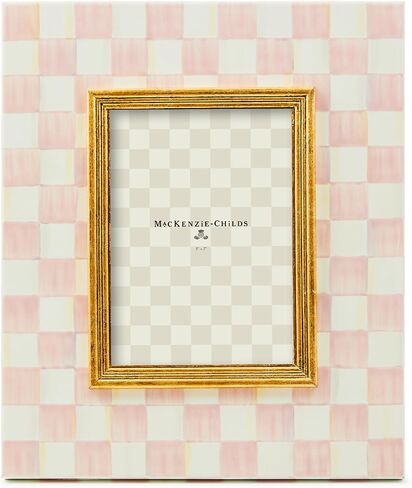 إطار المينا Mackenzie-Childs ، إطار صورة عائلي مستطيل لطيف ، فحص وردي وردي وأبيض ، 5 "× 7" in Saudi Arabia