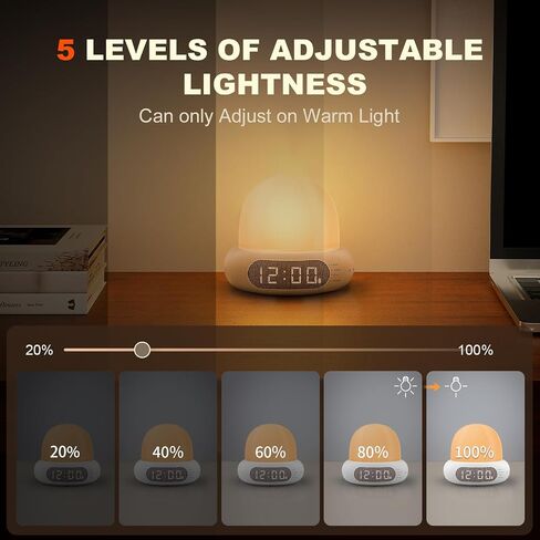 Alarm Clock with Light, 16 White Noise Sleep Sounds, Adjustable 8 Colors Warm Bedside Night Lights with Digital Clock in Saudi Arabia