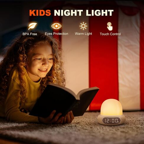 Alarm Clock with Light, 16 White Noise Sleep Sounds, Adjustable 8 Colors Warm Bedside Night Lights with Digital Clock in Saudi Arabia