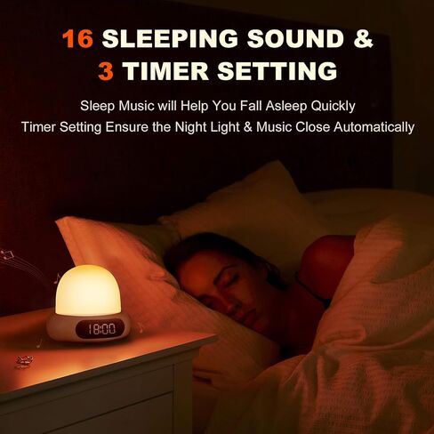 Alarm Clock with Light, 16 White Noise Sleep Sounds, Adjustable 8 Colors Warm Bedside Night Lights with Digital Clock in Saudi Arabia