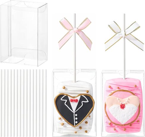 TEMLQPACK 40Pack 3.5"x 2.4"x 1.38"Clear Rice Krispie Treat Boxes with Sticks Individually Wrapped Packaing Kit Cakesickle Boxes Cake Pop Party Favors Boxes for Christmas Valentine's Birthday in Kuwait