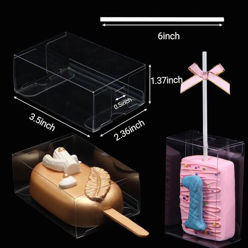 TEMLQPACK 40Pack 3.5"x 2.4"x 1.38"Clear Rice Krispie Treat Boxes with Sticks Individually Wrapped Packaing Kit Cakesickle Boxes Cake Pop Party Favors Boxes for Christmas Valentine's Birthday in Kuwait