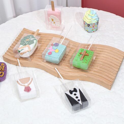 TEMLQPACK 40Pack 3.5"x 2.4"x 1.38"Clear Rice Krispie Treat Boxes with Sticks Individually Wrapped Packaing Kit Cakesickle Boxes Cake Pop Party Favors Boxes for Christmas Valentine's Birthday in Kuwait