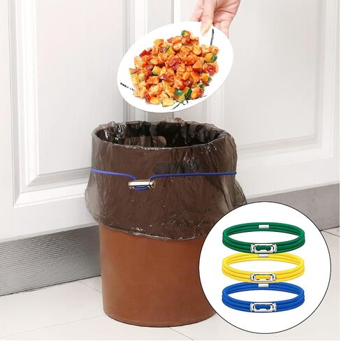 13-30 Gallon Trash Can Rubber Bands (Set of 6) – Elastic Garbage Bin Straps with Stainless Steel Connectors, Secure Liners for Kitchen, Bathroom, Outdoor & Multi-Purpose Use – Durable in Saudi Arabia