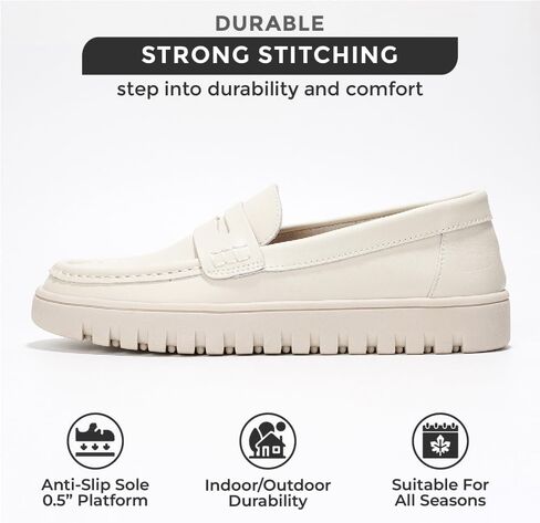 Project Cloud 100% Genuine Leather Slip-On Loafers for Women (Filide1) | Genuine Leather Womens Loafers Memory Foam Insoles Slip On Shoes for Women Lightweight Womens Shoes Non Slip Womens Loafers in Saudi Arabia