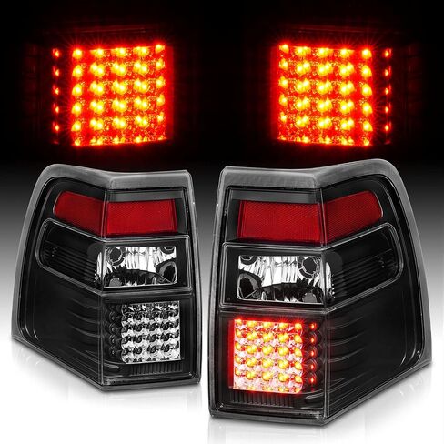 AmeriLite for 2007-2017 Ford Expedition [Full LED] C-Type Tube Sequential Siganl Smoke Black Replacement Tail Lights Set - Passenger and Driver Side in Saudi Arabia