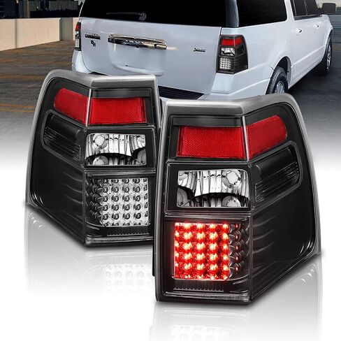 AmeriLite for 2007-2017 Ford Expedition [Full LED] C-Type Tube Sequential Siganl Smoke Black Replacement Tail Lights Set - Passenger and Driver Side in Saudi Arabia