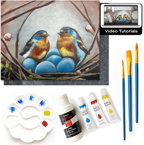 Painting44 Real DIY طقم فئة للبالغين مع برامج تعليمية للفيديو: تعلم أن ترسم ماما و Baby Bear - كيفية الطلاء مع الأكريليك - هدية يوم الأم المثالية - 9 قطعة مجموعة الطلاء الاكريليك in Kuwait