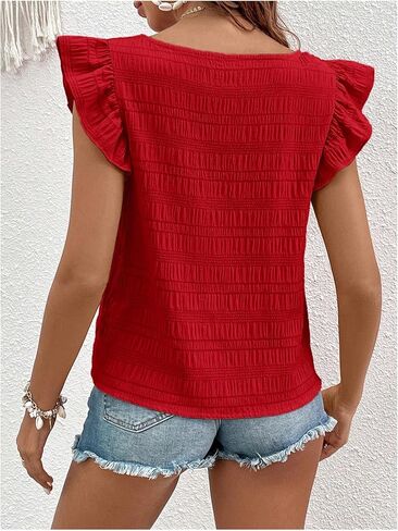 Floerns Women's Ruffle Cap Sleeve Square Neck Textured Summer Blouse Tops in Saudi Arabia