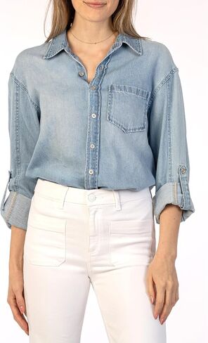 KUT from the Kloth Women's Leighton-Long Sleeve Button Down with Patch Pocket in Saudi Arabia