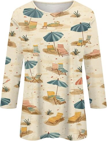 قميص هاواي للنساء بالإضافة إلى حجم الصيف 3/4 قميص الأكمام Womans Crewneck Tropical Print Tunic Tunic Tops for Women in Saudi Arabia
