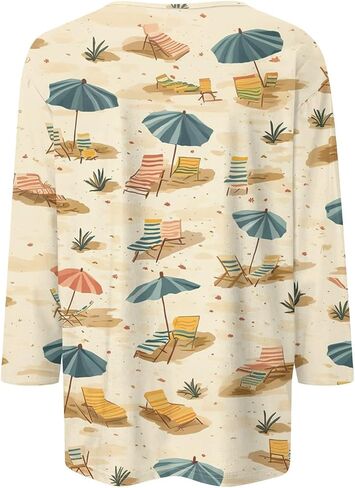 قميص هاواي للنساء بالإضافة إلى حجم الصيف 3/4 قميص الأكمام Womans Crewneck Tropical Print Tunic Tunic Tops for Women in Saudi Arabia