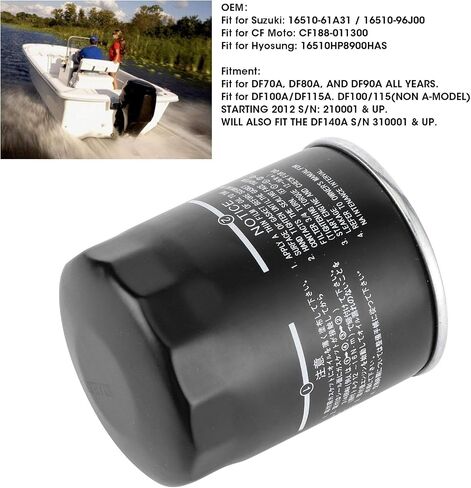 Outboard Oil Filter, Black Motorcycle Oil Filter 16510-96J00 Four Stroke Engine Oil Filter Motor Accessory Replacement Part Fit for DF70A DF80A AND DF90A, Black in Saudi Arabia