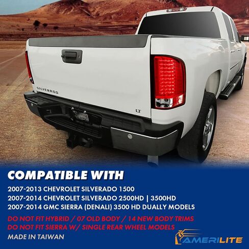 AmeriLite for 2007-2013 Chevy Silverado 1500/2500/3500 & GMC Sierra 3500HD Clear Red LED Replacement Taillights Assembly - Passenger and Driver Side in Saudi Arabia