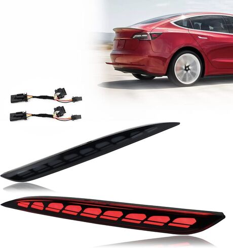 Red Lens Rear Fog Bumper Reflector Brake Tail Sequential Flash Singal Lights Lamp 3 in 1 Compatible with Tesla Model Y 2021 2022 Standard Long Range Performance (Model Y, Red) in Saudi Arabia