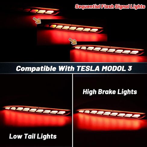 Red Lens Rear Fog Bumper Reflector Brake Tail Sequential Flash Singal Lights Lamp 3 in 1 Compatible with Tesla Model Y 2021 2022 Standard Long Range Performance (Model Y, Red) in Saudi Arabia