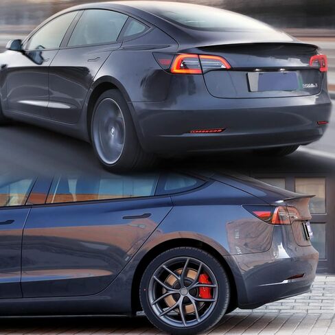 Red Lens Rear Fog Bumper Reflector Brake Tail Sequential Flash Singal Lights Lamp 3 in 1 Compatible with Tesla Model Y 2021 2022 Standard Long Range Performance (Model Y, Red) in Saudi Arabia
