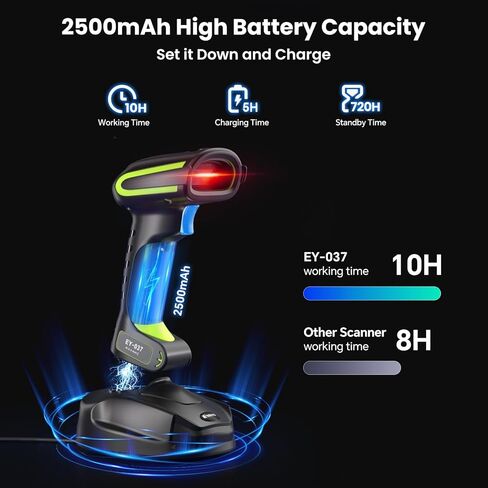 Eyoyo Upgraded 2D Industrial Bluetooth Barcode Scanner with Wireless Charging Stand, IP65 Waterproof & Shock Dust Proof, Hands-Free Wireless QR Bar Code Reader, Compatible with Laptop Desktop Android in Saudi Arabia