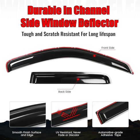 IKON MOTORSPORTS, in Channel Window Visor Compatible with 2000-2004 Dodge Dakota Crew Cab, Slim Style Acrylic Smoke Tinted Rain Guards Shade Side Window Wind Deflector in Saudi Arabia