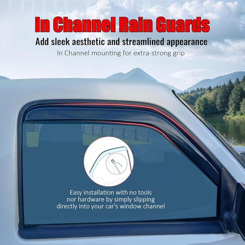 IKON MOTORSPORTS, in Channel Window Visor Compatible with 2000-2004 Dodge Dakota Crew Cab, Slim Style Acrylic Smoke Tinted Rain Guards Shade Side Window Wind Deflector in Saudi Arabia