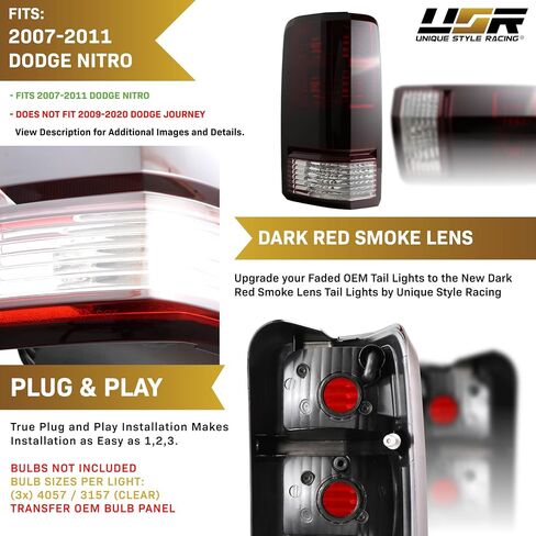 USR 07-11 Nitro Tail Light – Pair of Tail Lamps (Left + Right) - Compatible with 2007-2011 Dodge Nitro - All Models (DARK SMOKED RED TAIL LIGHTS/Plug & Play Ready) in Saudi Arabia