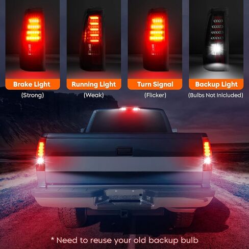 Tail Light + 3rd Brake Cargo Lamp for Chevy Silverado 1500 2500 2003-2006, GMC Sierra 1500 2500 3500 & 1500 2500 HD 2004-2006, Third High Mount Stop Light Rear LED Taillight, 19169002 19169004 in Saudi Arabia