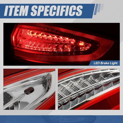 أضواء ذيل خلفية آلية تتوافق مع 2013 2014 2015 2016 Ford Fusion S/SE ، الجهة اليمنى على الجانب الأيمن مصابيح الفرامل الخارجية LED ، FO2805110 ، العدسة الحمراء Chrome Housing in Saudi Arabia