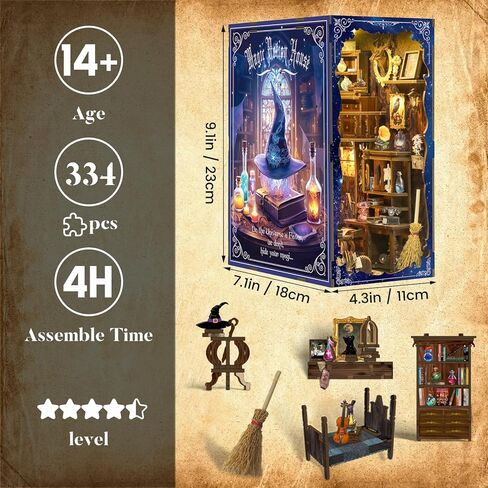 Book Nook Kit with Dust Cover & Stickers, Dust Cover, Bookshelf Insert Decor for Birthday, 3D Wooden Bookends Puzzle, Miniature Dollhouse Kit for Adults, Teens, Beginners（Philosophical Library） in Saudi Arabia