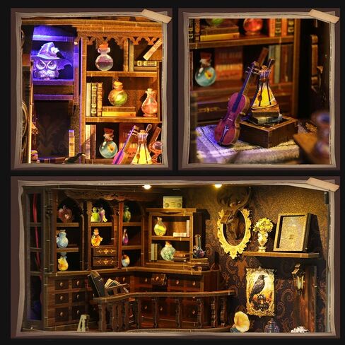 Book Nook Kit with Dust Cover & Stickers, Dust Cover, Bookshelf Insert Decor for Birthday, 3D Wooden Bookends Puzzle, Miniature Dollhouse Kit for Adults, Teens, Beginners（Philosophical Library） in Saudi Arabia