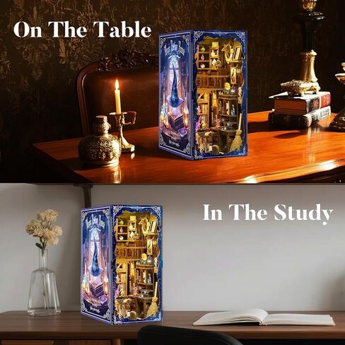 Book Nook Kit with Dust Cover & Stickers, Dust Cover, Bookshelf Insert Decor for Birthday, 3D Wooden Bookends Puzzle, Miniature Dollhouse Kit for Adults, Teens, Beginners（Philosophical Library） in Saudi Arabia
