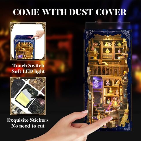 Book Nook Kit with Dust Cover & Stickers, Dust Cover, Bookshelf Insert Decor for Birthday, 3D Wooden Bookends Puzzle, Miniature Dollhouse Kit for Adults, Teens, Beginners（Philosophical Library） in Saudi Arabia
