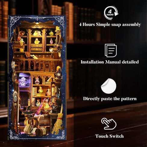 Book Nook Kit with Dust Cover & Stickers, Dust Cover, Bookshelf Insert Decor for Birthday, 3D Wooden Bookends Puzzle, Miniature Dollhouse Kit for Adults, Teens, Beginners（Philosophical Library） in Saudi Arabia