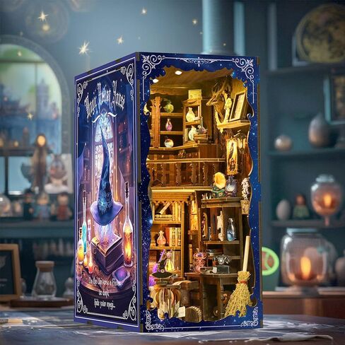 Book Nook Kit with Dust Cover & Stickers, Dust Cover, Bookshelf Insert Decor for Birthday, 3D Wooden Bookends Puzzle, Miniature Dollhouse Kit for Adults, Teens, Beginners（Philosophical Library） in Saudi Arabia