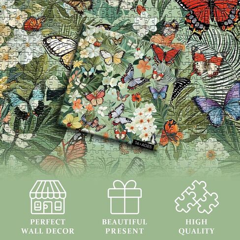 Butterfly Puzzles for Adults 1000 Pieces, Flower Animal Unique Art Puzzle Round, Jewels of The Fluttering Wings Jigsaw Puzzle Challenge in Saudi Arabia