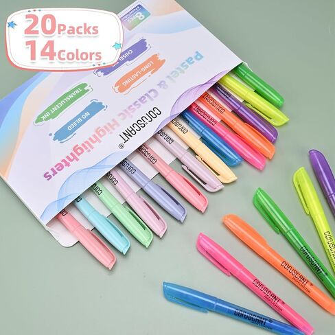 Highlighter - 12 Pack Color Tightlight ، وشفاف اللون الشفافة المرئية قلم الفلورسنت ، وعلامة نقطة إزميل عريضة ، قلم الفلورسنت ، المدرسة ، المكتب in Kuwait