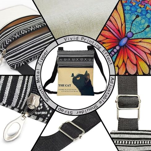 حقيبة رسول القط الأزهار العرقية الصغيرة نمط العرقية المطبوعة حزام قابل للتعديل Crossbody زيبر حقيبة العرقية الأزهار القط حقيبة الهاتف محفظة لطيف حقيبة كتف للنساء -4 in Kuwait