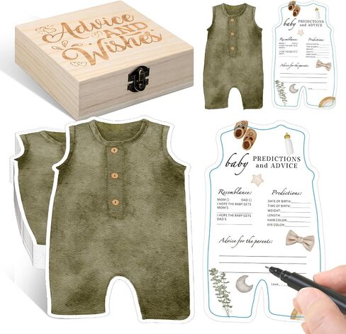 50 Pcs Double Side Baby Predictions & Advice Cards for New Parents Baby Shower Games with Cards Wooden Keepsake Box for Wishes Decorations (Flower) in Saudi Arabia