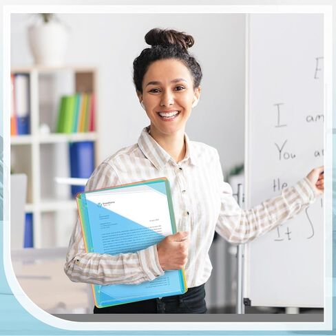 Seajan 24 Pcs Binder Pockets for 3 Ring Binder Clear Plastic Folders Sleeves 3 Hole Punch Document Dividers Poly Slash File Jacket Organizer with 2 Pockets for Office School in Saudi Arabia