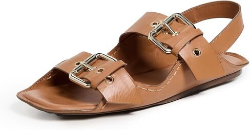 Women's Blossom Buckle Sandal Flat, Black Leather, 9.5 in Saudi Arabia