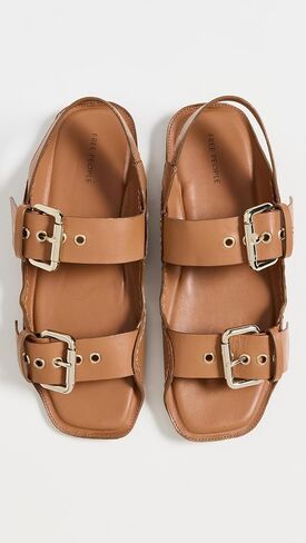 Women's Blossom Buckle Sandal Flat, Black Leather, 9.5 in Saudi Arabia