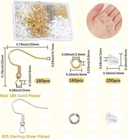 160 Sets 925 Sterling Silver Plated Silver Fish Hook Earring Wires French Wire Earring Hooks with Ear Nuts Dangle Hanging Stainless Steel Earring Findings Kits for Jewelry Making DIY Crafts in Kuwait