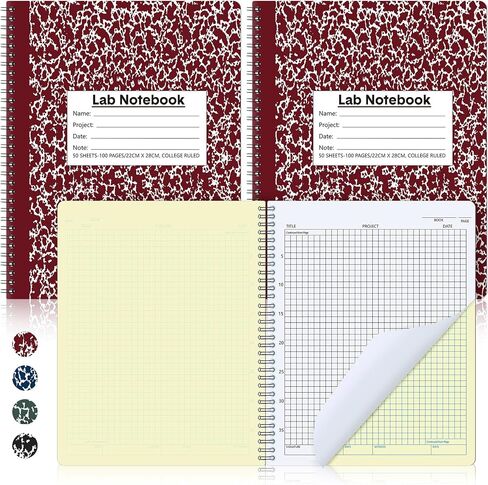 2 Pack Lab Notebook Carbonless Carbon Copy Copy Notebook Chemistry Chemistry Book Paper Grid Paper 8.5 '× 11' 'يحتوي على نسخ كربونية 50 صفحة محددة 100 ورقة ملزمة لفائف (أسود) in Saudi Arabia