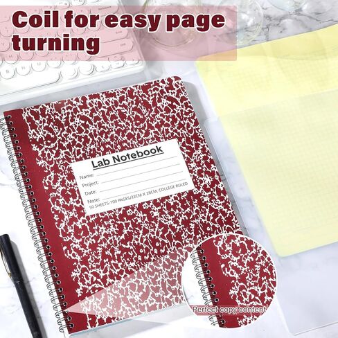2 Pack Lab Notebook Carbonless Carbon Copy Copy Notebook Chemistry Chemistry Book Paper Grid Paper 8.5 '× 11' 'يحتوي على نسخ كربونية 50 صفحة محددة 100 ورقة ملزمة لفائف (أسود) in Saudi Arabia