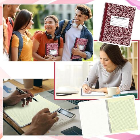 2 Pack Lab Notebook Carbonless Carbon Copy Copy Notebook Chemistry Chemistry Book Paper Grid Paper 8.5 '× 11' 'يحتوي على نسخ كربونية 50 صفحة محددة 100 ورقة ملزمة لفائف (أسود) in Saudi Arabia