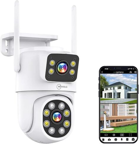 نظام كاميرا الأمان اللاسلكي MOVOLS 5G/2.4G WIFI 4PCS 4MP نظام كاميرا العدسة المزدوجة ، نظام كاميرات DOME 2K HD PTZ مع إصدار ليلي ملون ، الكشف عن الحركة ، 1TB HDD ، 16CH in Kuwait