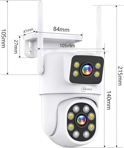 نظام كاميرا الأمان اللاسلكي MOVOLS 5G/2.4G WIFI 4PCS 4MP نظام كاميرا العدسة المزدوجة ، نظام كاميرات DOME 2K HD PTZ مع إصدار ليلي ملون ، الكشف عن الحركة ، 1TB HDD ، 16CH in Kuwait