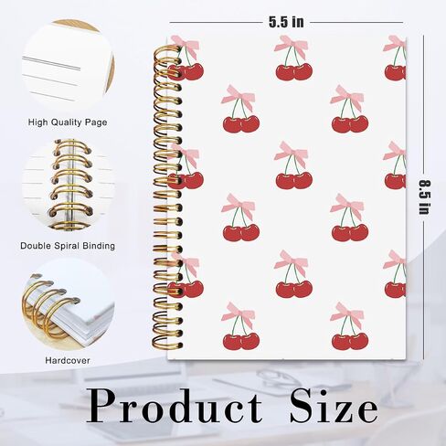 Blue Stripe Ribbon Bow Notebook,Trendy Coquette Lined Spiral Notebook Hardcover,College Ruled Notebook,Office School Journal Notebook for Work,5.5x8.3 Inch 80 Pages,Gifts for Women Teen Girl in Saudi Arabia